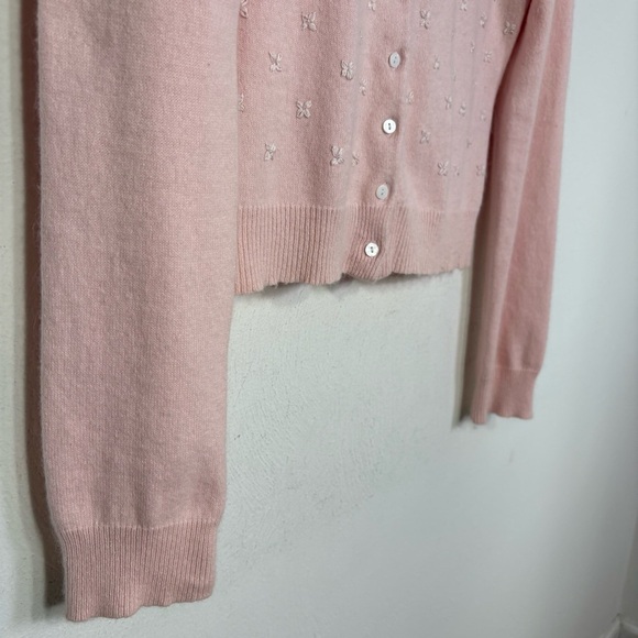 ABERCROMBIE Y2K Cotton Angora Rabbit Hair Silk Bows Beads Coquette Cardigan - Picture 10 of 12